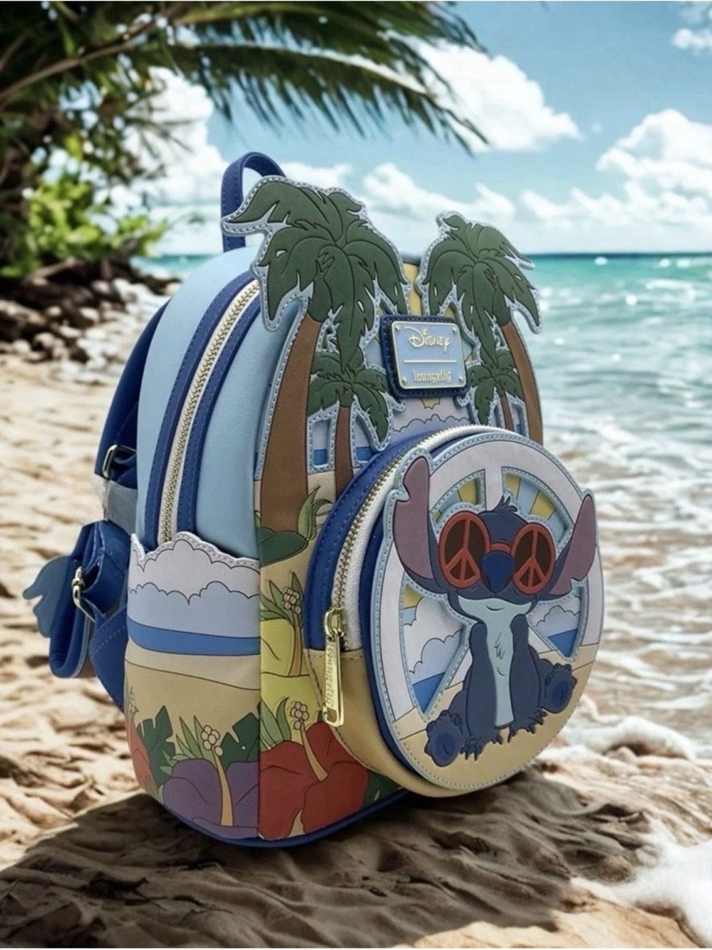NEW Loungefly Disney Lilo STITCH Groovy Beach Party Backpack Ukulele Peace Signs